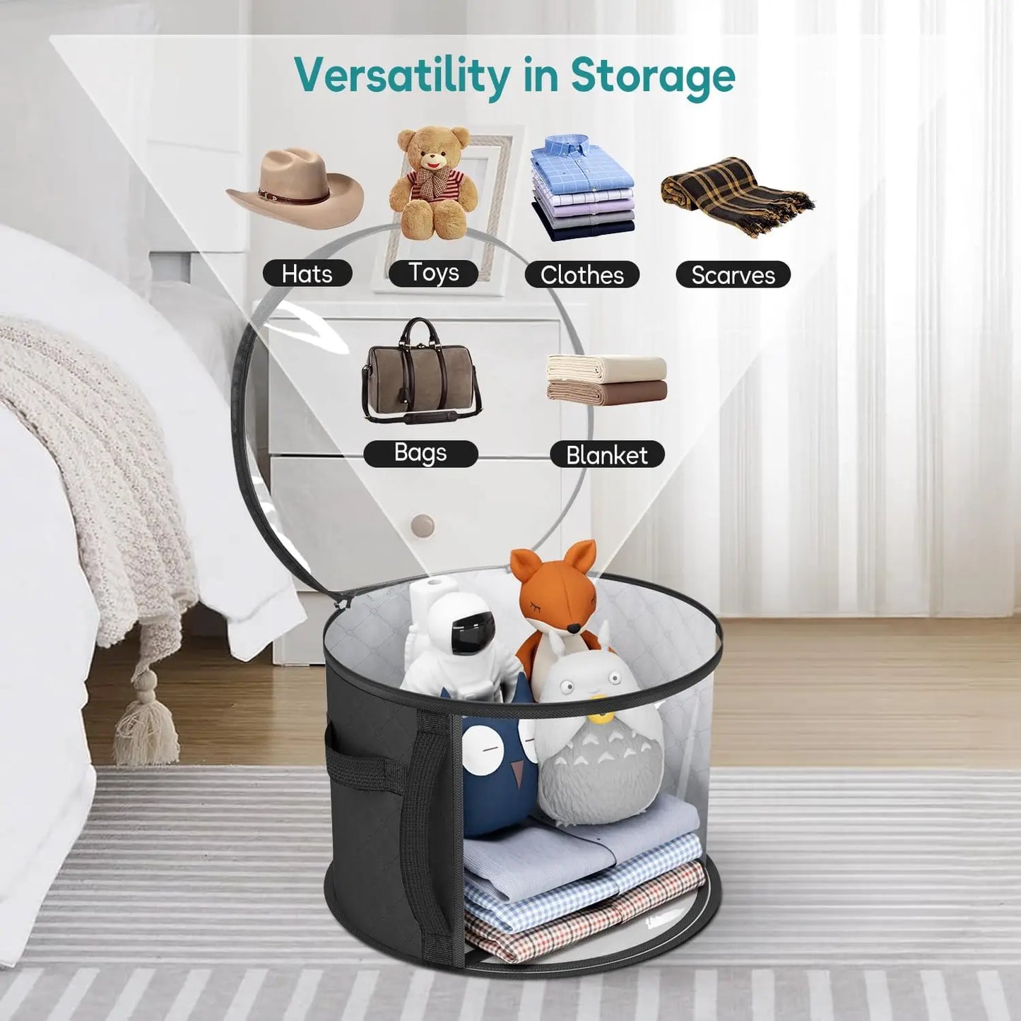 1Pc Oversized Clear Hat Storage Bag for Women, Holds up to 7 Caps Cowboy Hat Organizer for Closet, Wide Brims Hat Case with Carrying Handles (Black)