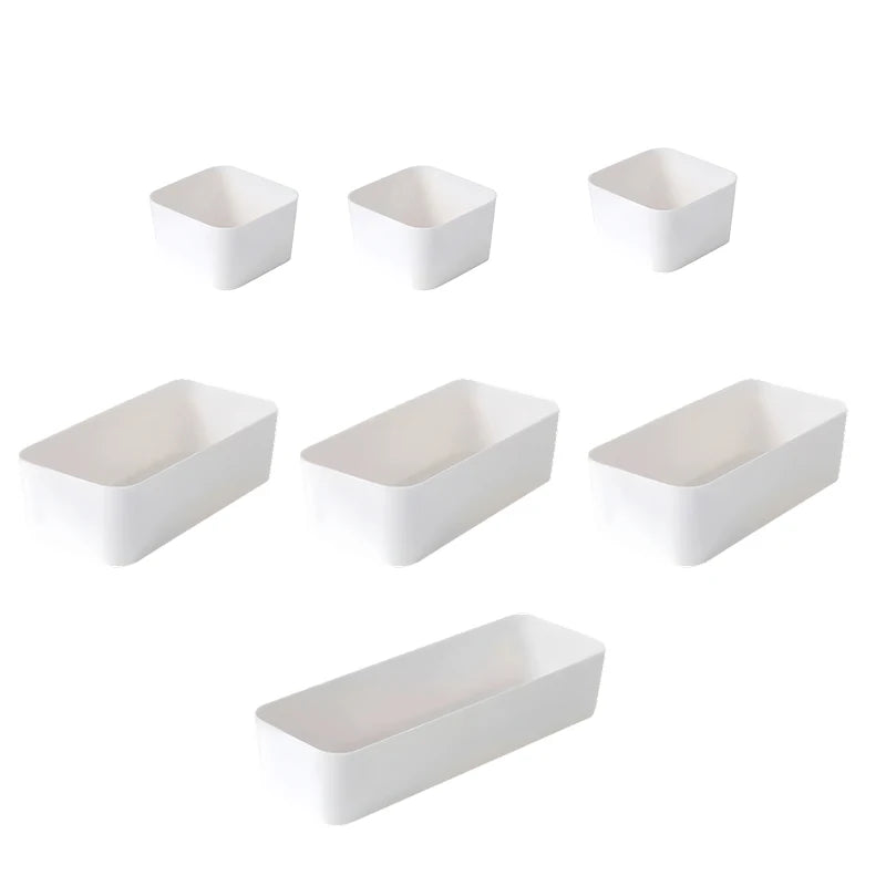 7Pcs Interlocking Drawer Storage Bins Plastic Drawer Organizer Trays for Vanity Stationery Kitchen Gadgets Home Organization