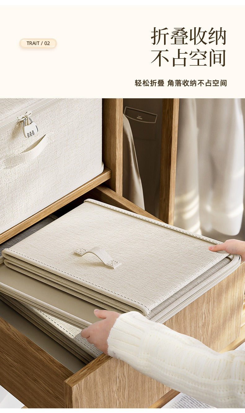 Flip-Top Clothing Storage Box with Lock Tianshan Cotton and Linen Foldableing Storage Basket Multi-Functional Large-Capacity Organizing Box
