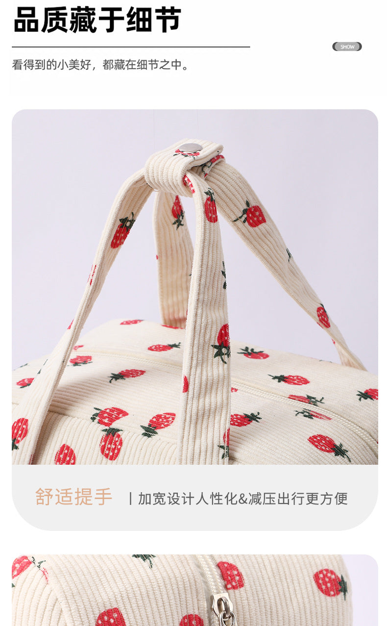 New Corduroy Strawberry Cutlery Bag Office Worker Outdoor Insulated Bag Lunch Box Handbag Portable Lunch Bag