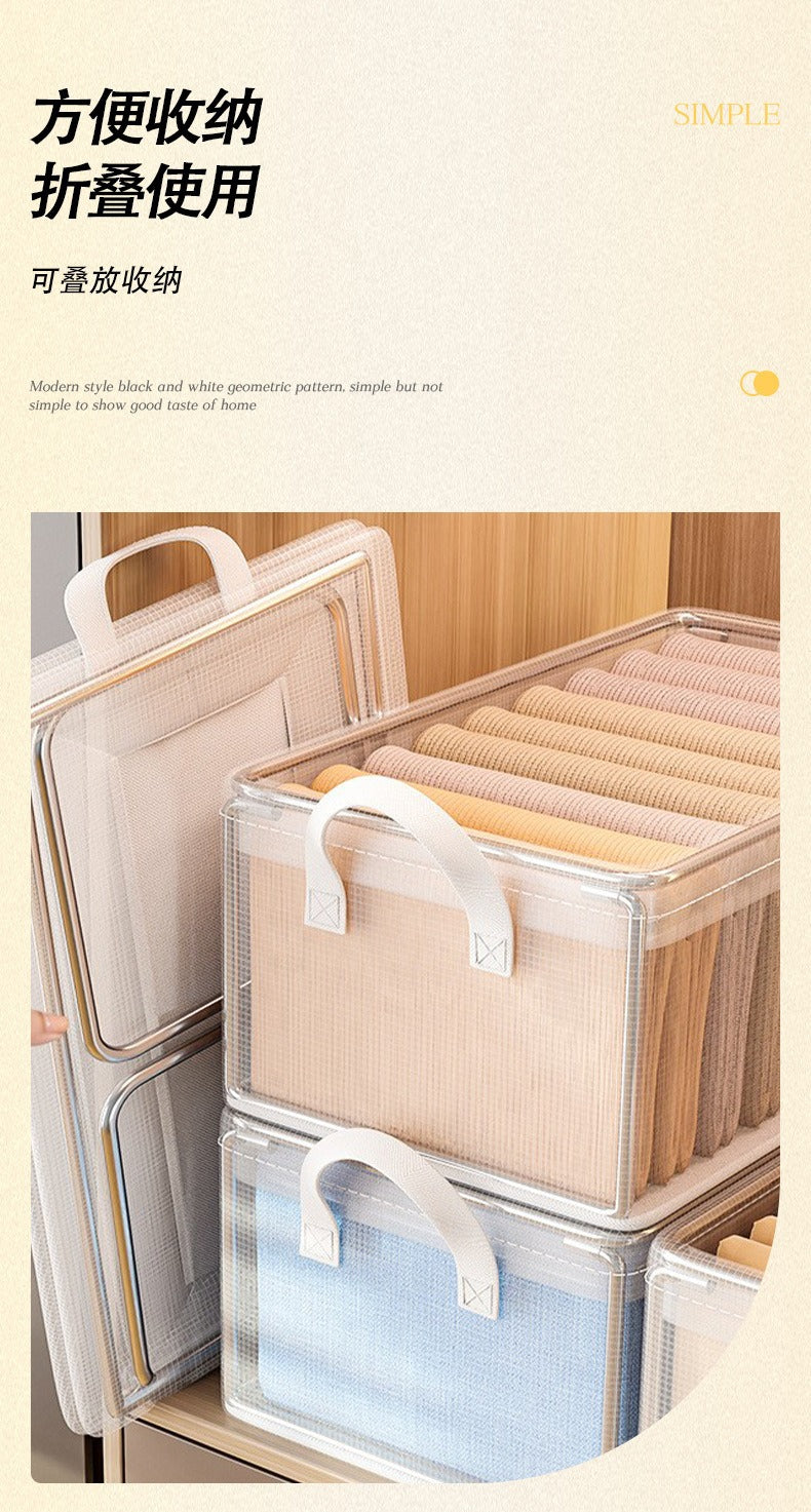 Large-Capacity Steel Frame Support Pvc Clip Mesh Cloth Transparent Clothes Storage Box Foldableable Household Multi-Functional Storage Box