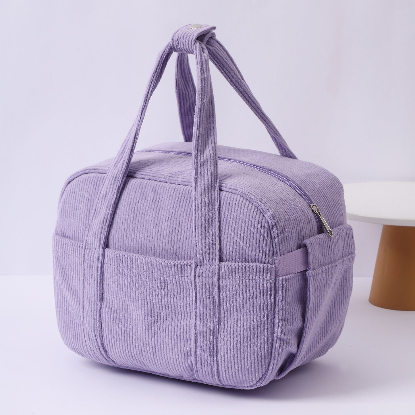 New Corduroy Strawberry Cutlery Bag Office Worker Outdoor Insulated Bag Lunch Box Handbag Portable Lunch Bag