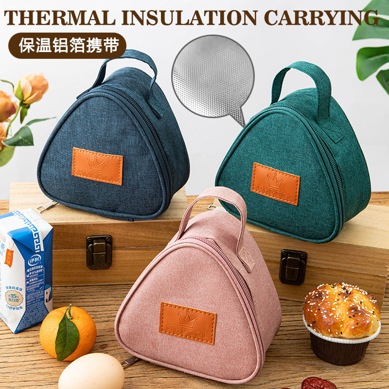 Triangular Lunch Box Handbag Polyester Rice Ball Insulated Lunch Box Bag Thickened Aluminum Foil Office Worker Lunch Bag Student Lunch Bag