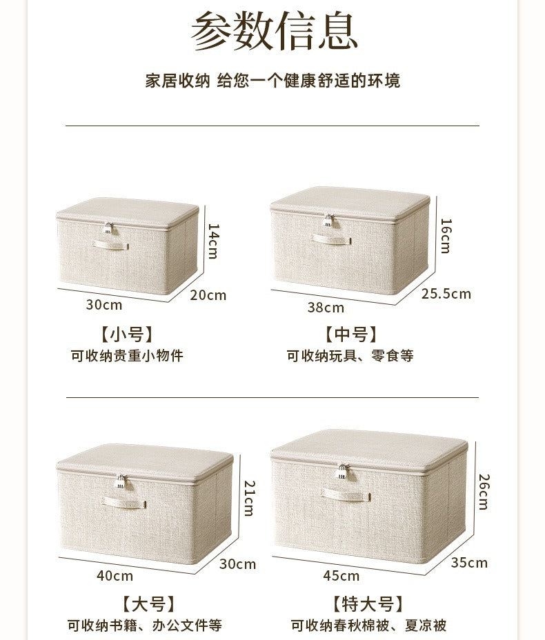 Flip-Top Clothing Storage Box with Lock Tianshan Cotton and Linen Foldableing Storage Basket Multi-Functional Large-Capacity Organizing Box