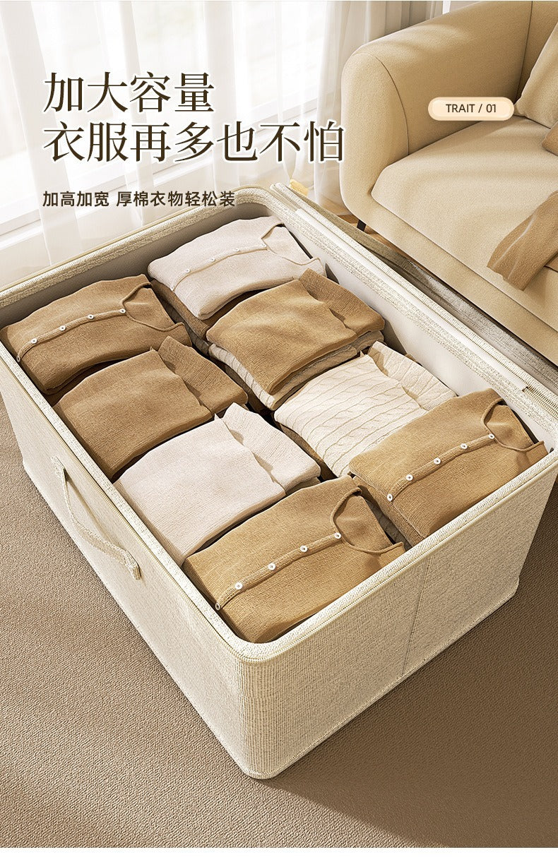 Flip-Top Clothing Storage Box with Lock Tianshan Cotton and Linen Foldableing Storage Basket Multi-Functional Large-Capacity Organizing Box