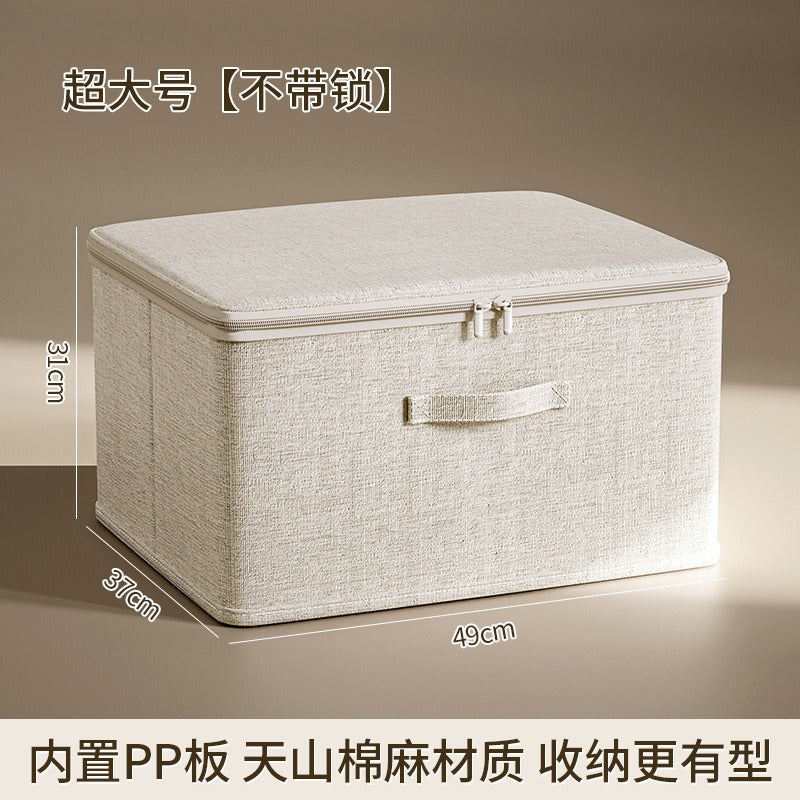 Flip-Top Clothing Storage Box with Lock Tianshan Cotton and Linen Foldableing Storage Basket Multi-Functional Large-Capacity Organizing Box
