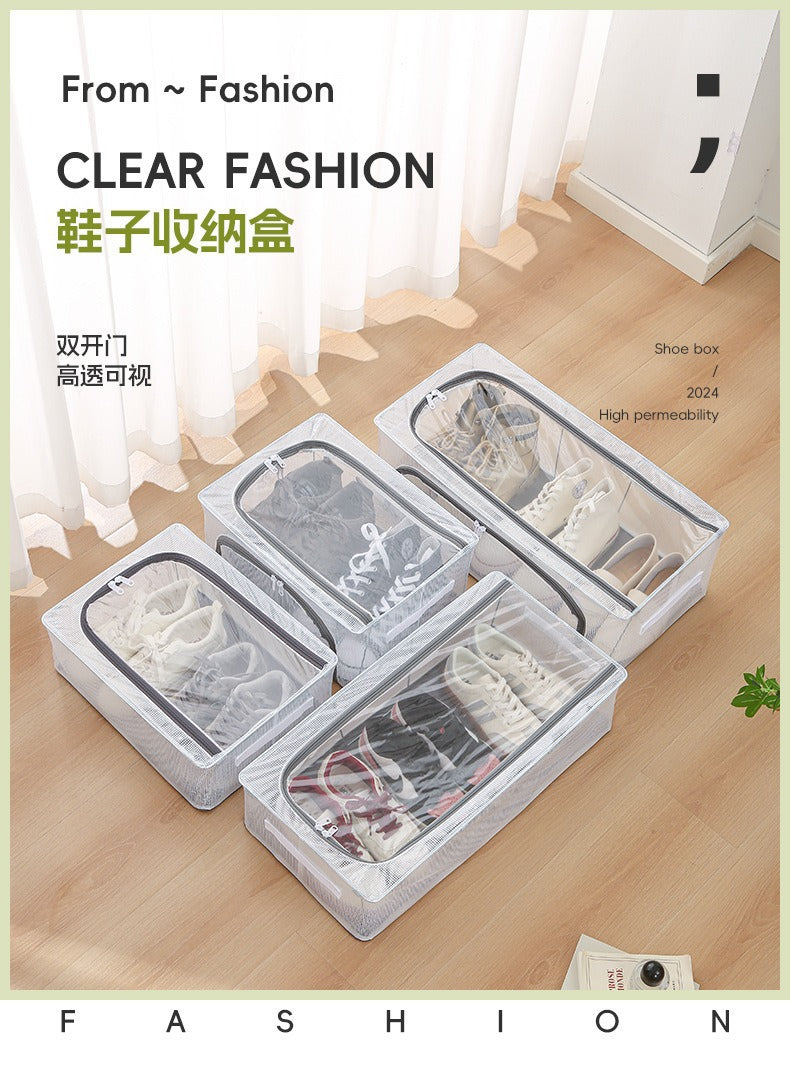 Household Transparent Foldable Shoe Storage Box Visible Installation-Free Bed Bottom Shoe Cabinet Thickened Steel Frame Storage Box