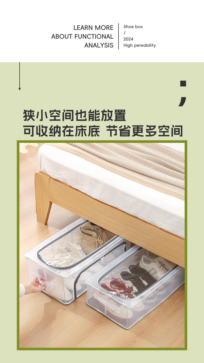 Household Transparent Foldable Shoe Storage Box Visible Installation-Free Bed Bottom Shoe Cabinet Thickened Steel Frame Storage Box