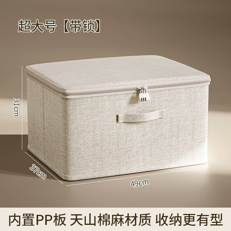 Flip-Top Clothing Storage Box with Lock Tianshan Cotton and Linen Foldableing Storage Basket Multi-Functional Large-Capacity Organizing Box