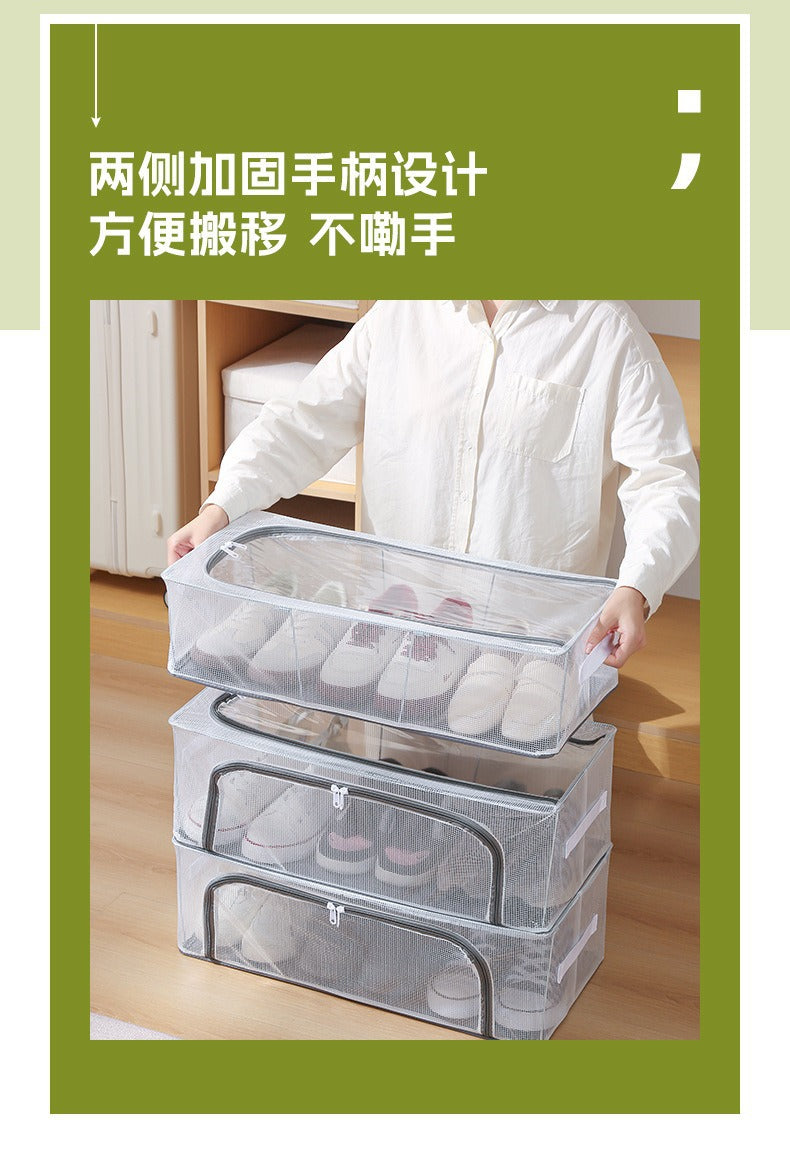 Household Transparent Foldable Shoe Storage Box Visible Installation-Free Bed Bottom Shoe Cabinet Thickened Steel Frame Storage Box