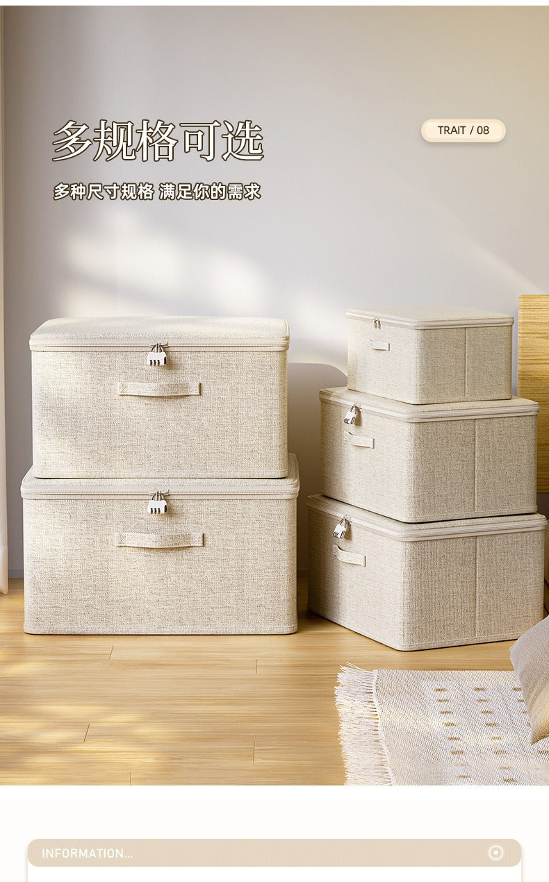 Flip-Top Clothing Storage Box with Lock Tianshan Cotton and Linen Foldableing Storage Basket Multi-Functional Large-Capacity Organizing Box