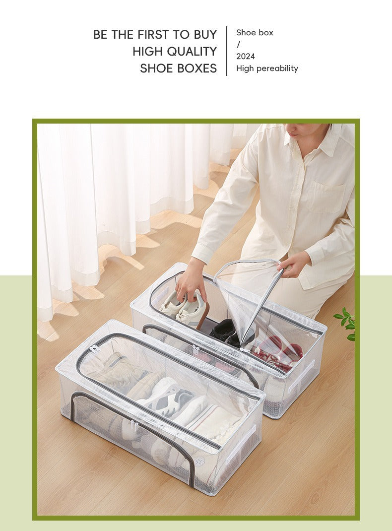 Household Transparent Foldable Shoe Storage Box Visible Installation-Free Bed Bottom Shoe Cabinet Thickened Steel Frame Storage Box