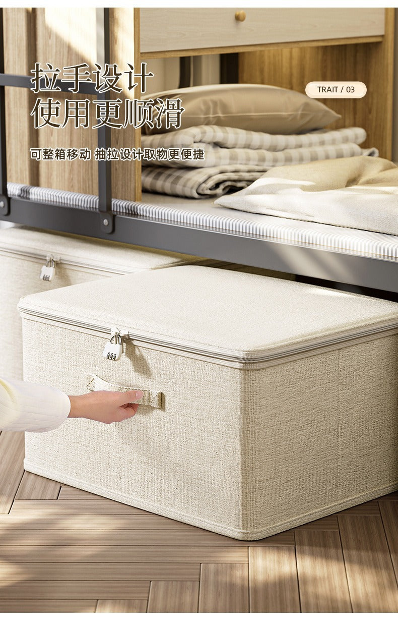 Flip-Top Clothing Storage Box with Lock Tianshan Cotton and Linen Foldableing Storage Basket Multi-Functional Large-Capacity Organizing Box