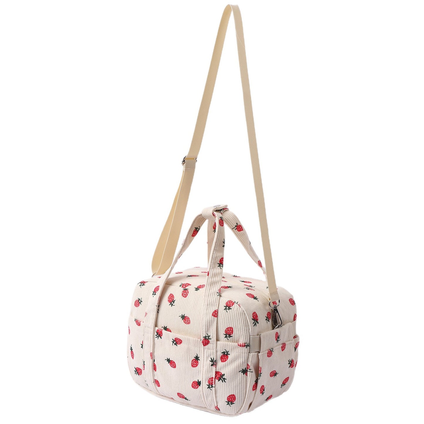 New Corduroy Strawberry Cutlery Bag Office Worker Outdoor Insulated Bag Lunch Box Handbag Portable Lunch Bag