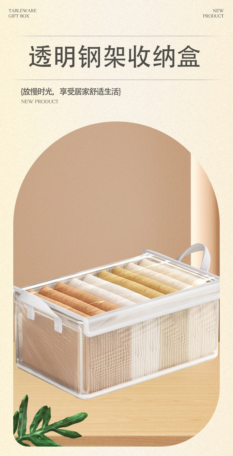 Large-Capacity Steel Frame Support Pvc Clip Mesh Cloth Transparent Clothes Storage Box Foldableable Household Multi-Functional Storage Box