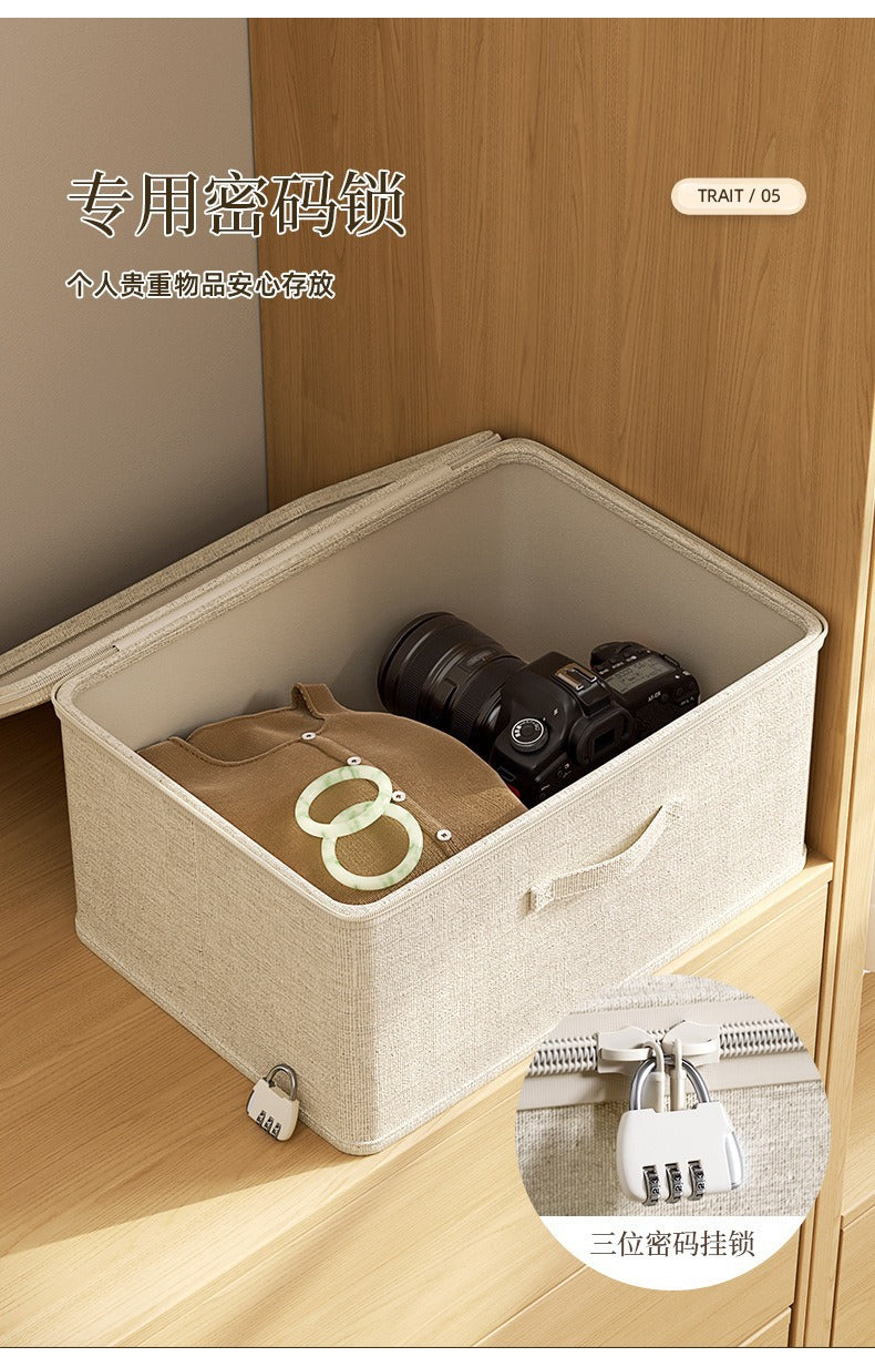 Flip-Top Clothing Storage Box with Lock Tianshan Cotton and Linen Foldableing Storage Basket Multi-Functional Large-Capacity Organizing Box
