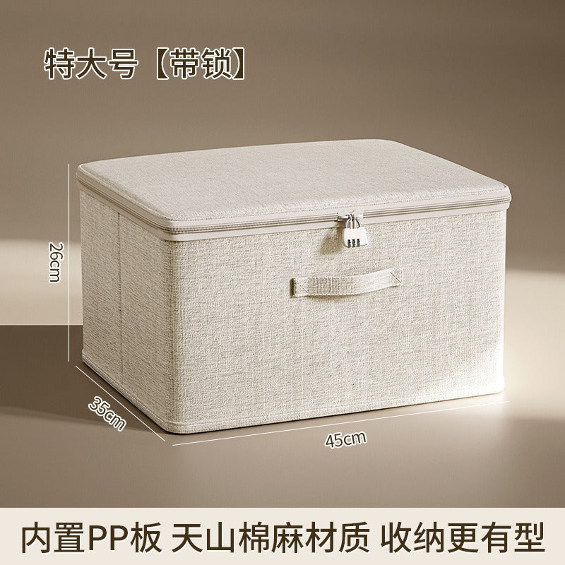 Flip-Top Clothing Storage Box with Lock Tianshan Cotton and Linen Foldableing Storage Basket Multi-Functional Large-Capacity Organizing Box