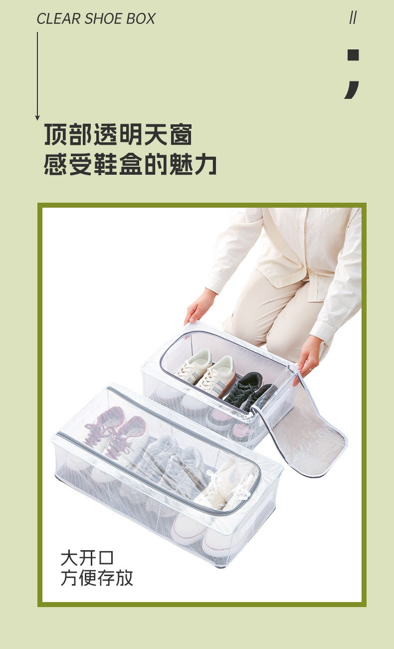 Household Transparent Foldable Shoe Storage Box Visible Installation-Free Bed Bottom Shoe Cabinet Thickened Steel Frame Storage Box
