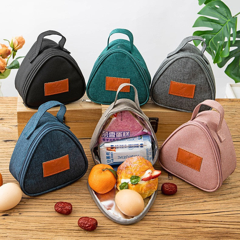 Triangular Lunch Box Handbag Polyester Rice Ball Insulated Lunch Box Bag Thickened Aluminum Foil Office Worker Lunch Bag Student Lunch Bag
