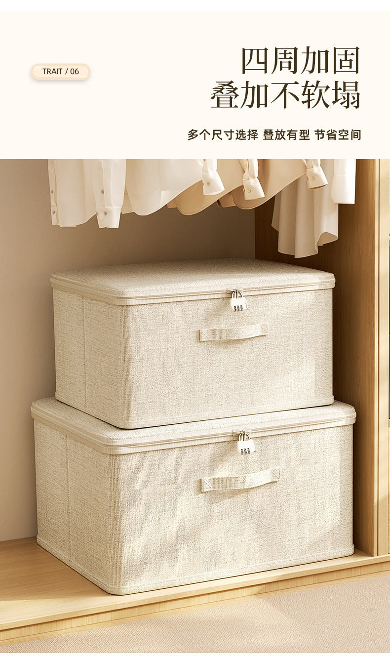 Flip-Top Clothing Storage Box with Lock Tianshan Cotton and Linen Foldableing Storage Basket Multi-Functional Large-Capacity Organizing Box