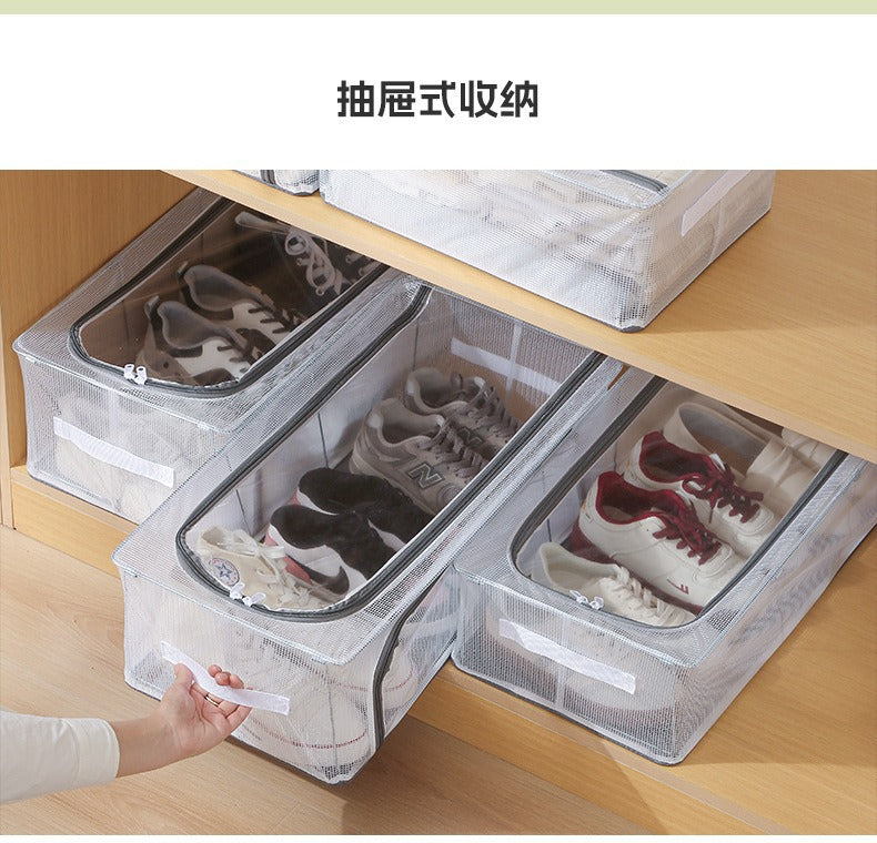 Household Transparent Foldable Shoe Storage Box Visible Installation-Free Bed Bottom Shoe Cabinet Thickened Steel Frame Storage Box