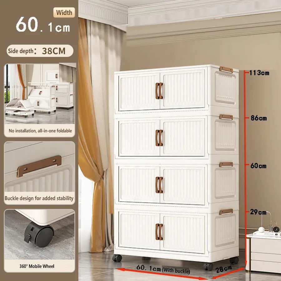 Foldable Plastic Storage Cabinet for Kids Bedroom No-Install Home Organizer for Toys And Clothes - Compact Space-Saving Solution