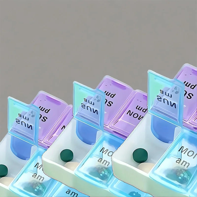 7-Day Pill Organizer with 14 Secure Compartments, Portable Medicine Container for AM/PM Doses, Leakproof Travel Pill Box