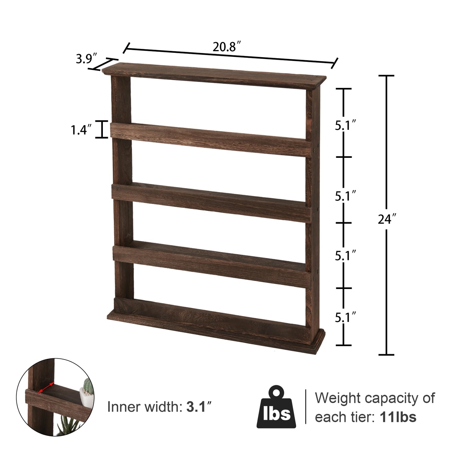 Floating Kitchen Shelf Wall Mounted Wooden Wall Shelf 4 Tier Spice Rack Flamed Organizer