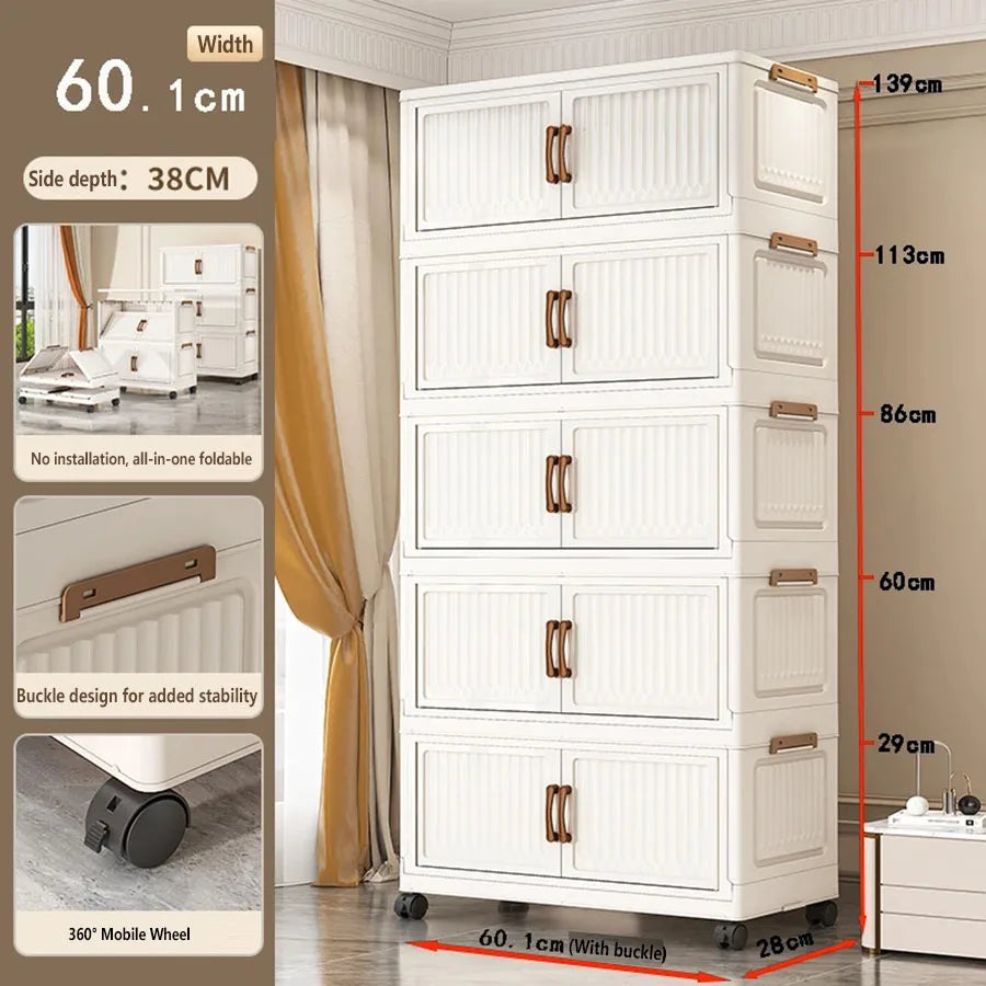 Foldable Plastic Storage Cabinet for Kids Bedroom No-Install Home Organizer for Toys And Clothes - Compact Space-Saving Solution