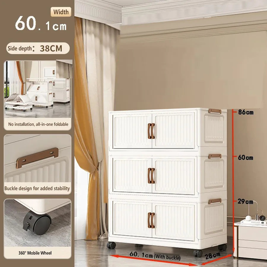 Foldable Plastic Storage Cabinet for Kids Bedroom No-Install Home Organizer for Toys And Clothes - Compact Space-Saving Solution