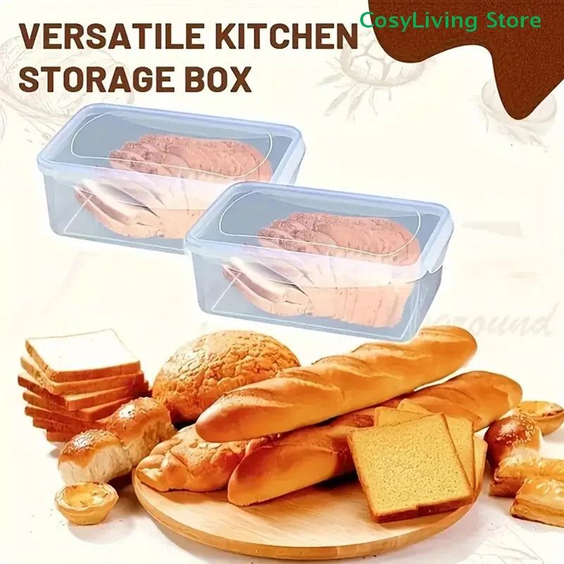 Airtight Food Storage Container With Lid Plastic Bread Storage Box Sandwich Bread Keeper Loaf Bread Container Kitchen Organizer