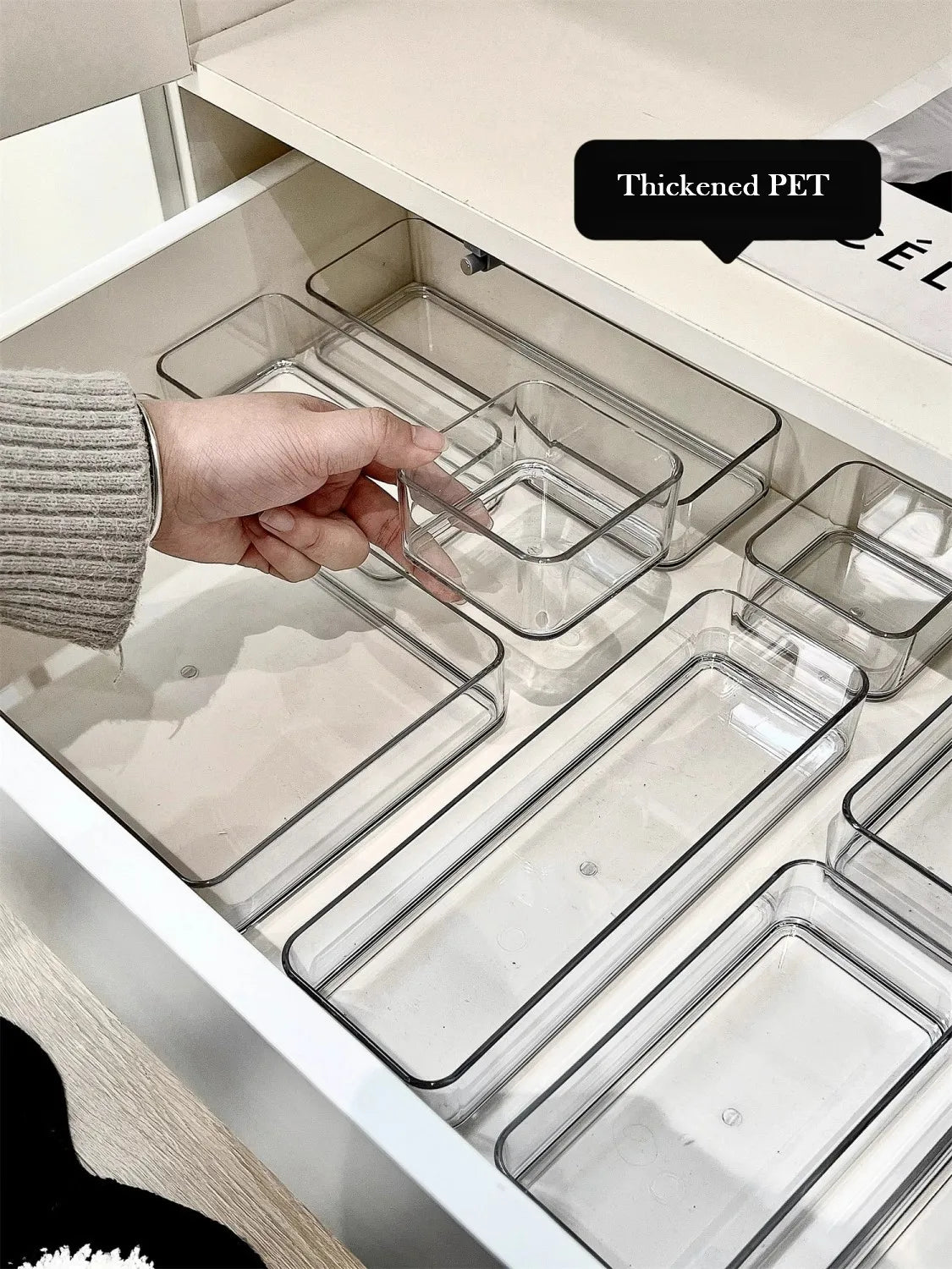 Clear Plastic Drawer Organizers Set Versatile Bathroom and Vanity Drawer Organizer Trays Storage Bins for Makeup Kitchen Gadgets