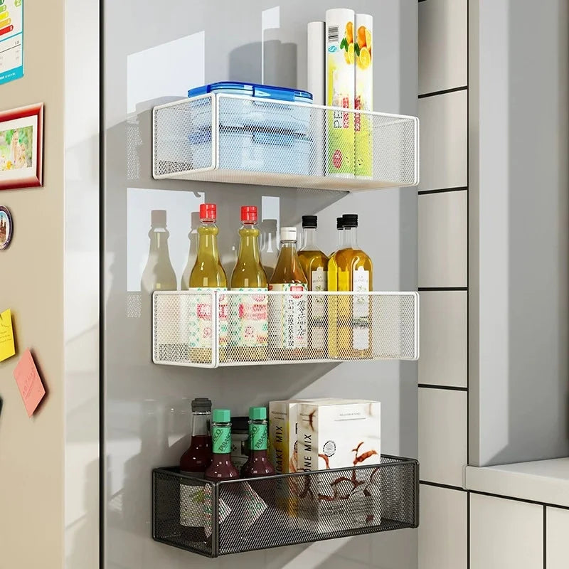 Storage Hanging Basket Magnetic Spice Rack for Refrigerator Hanging Shelf Wall Mount Kitchen Gadgets Shelves Magnet Organization