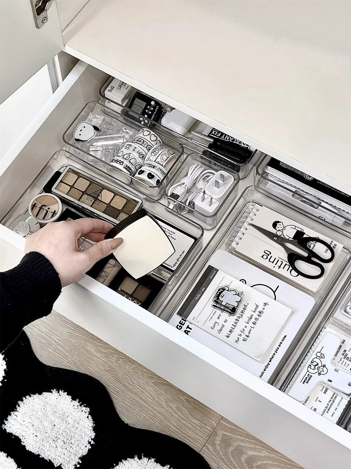Clear Plastic Drawer Organizers Set Versatile Bathroom and Vanity Drawer Organizer Trays Storage Bins for Makeup Kitchen Gadgets