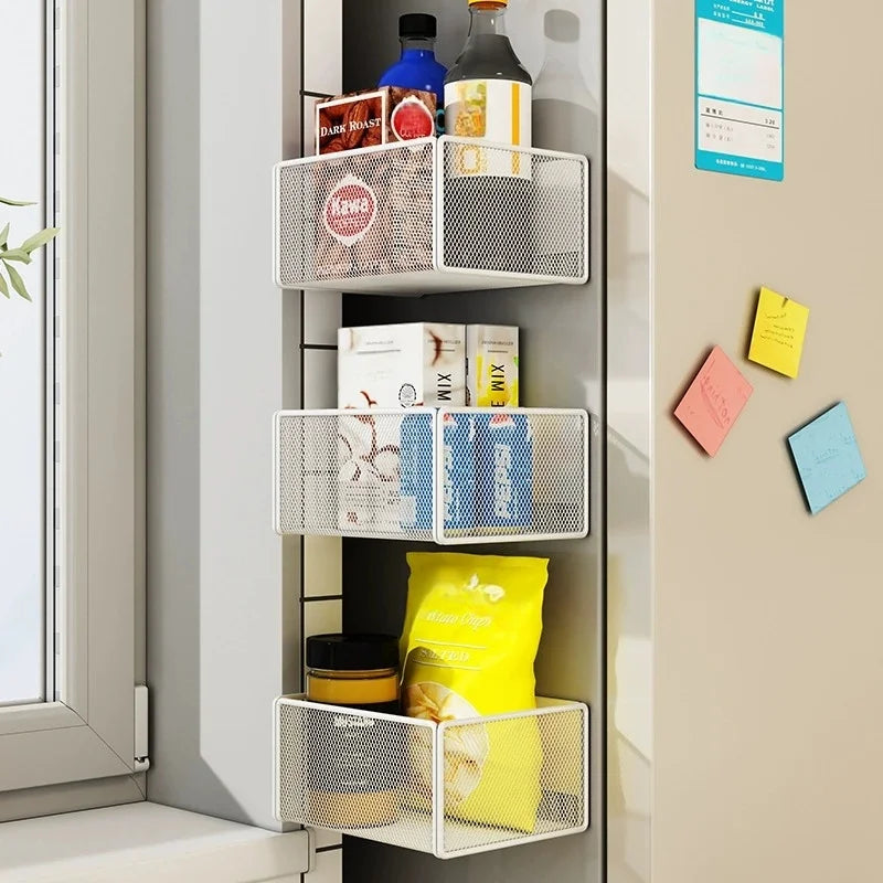 Storage Hanging Basket Magnetic Spice Rack for Refrigerator Hanging Shelf Wall Mount Kitchen Gadgets Shelves Magnet Organization