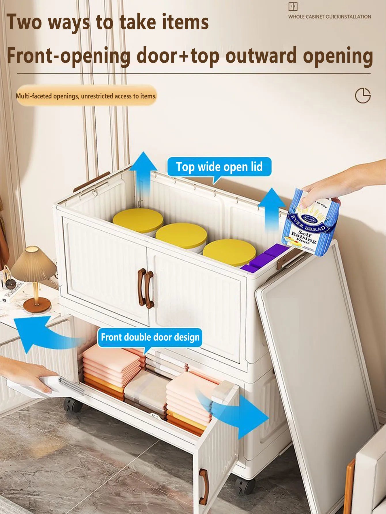 Foldable Plastic Storage Cabinet for Kids Bedroom No-Install Home Organizer for Toys And Clothes - Compact Space-Saving Solution