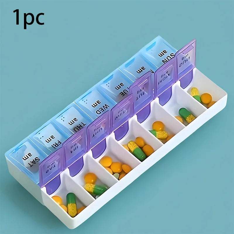 7-Day Pill Organizer with 14 Secure Compartments, Portable Medicine Container for AM/PM Doses, Leakproof Travel Pill Box