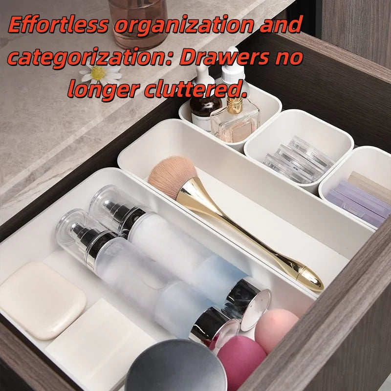 7Pcs Interlocking Drawer Storage Bins Plastic Drawer Organizer Trays for Vanity Stationery Kitchen Gadgets Home Organization