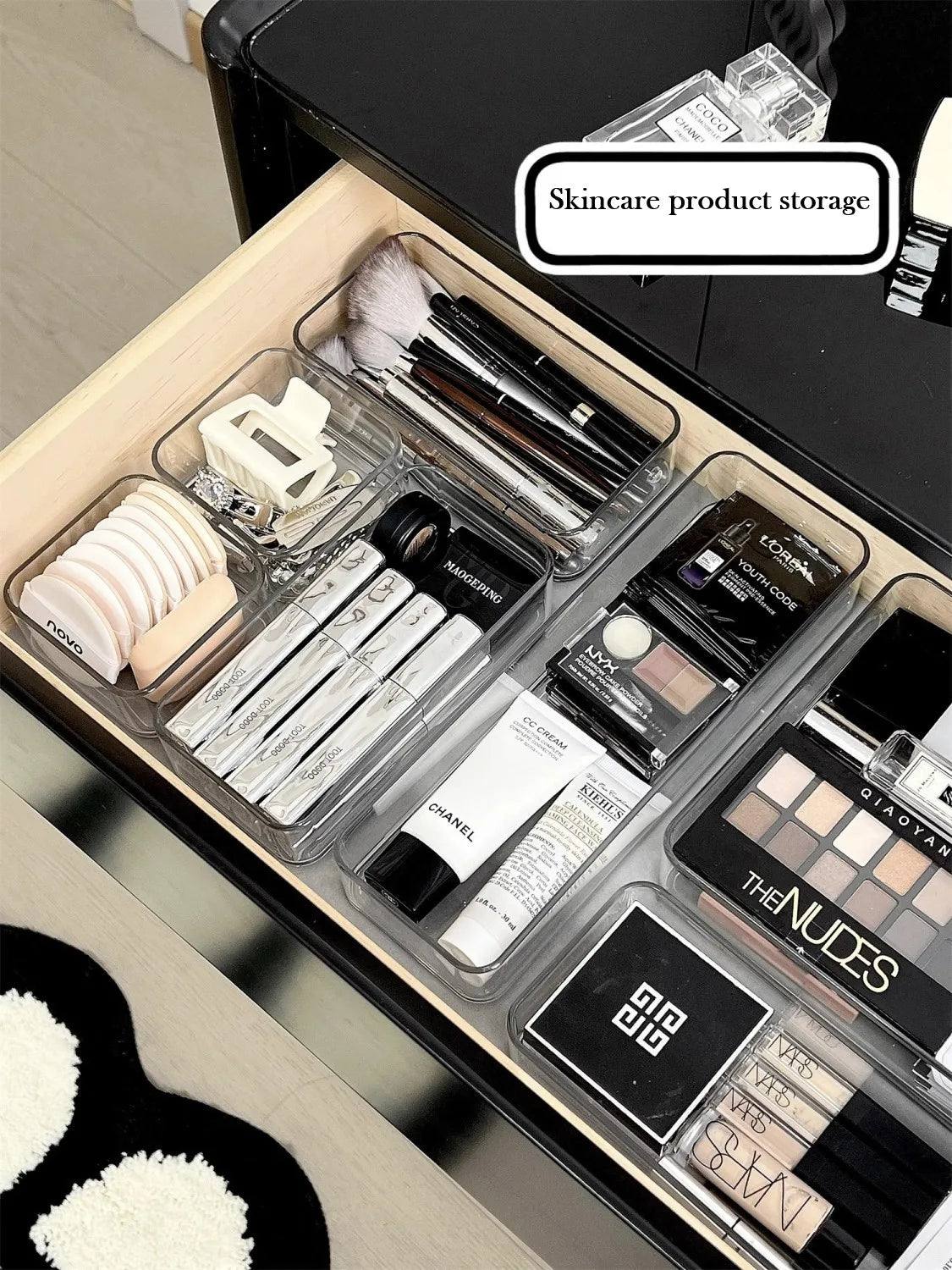 Clear Plastic Drawer Organizers Set Versatile Bathroom and Vanity Drawer Organizer Trays Storage Bins for Makeup Kitchen Gadgets