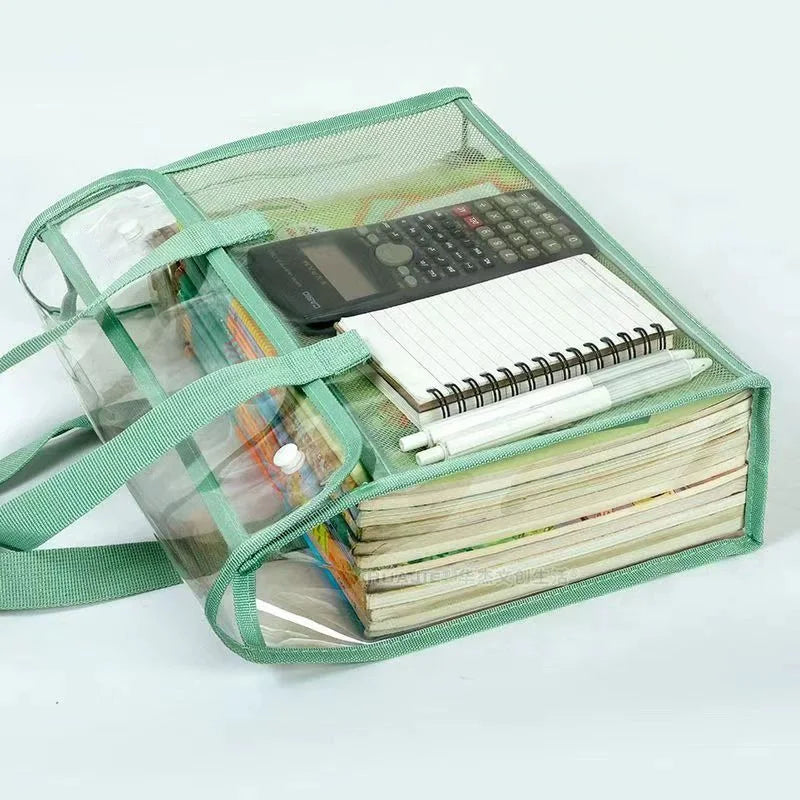 Clear PVC Handheld Document Tote Bag, Portable Transparent Stationery Storage Hand Bag for School Office