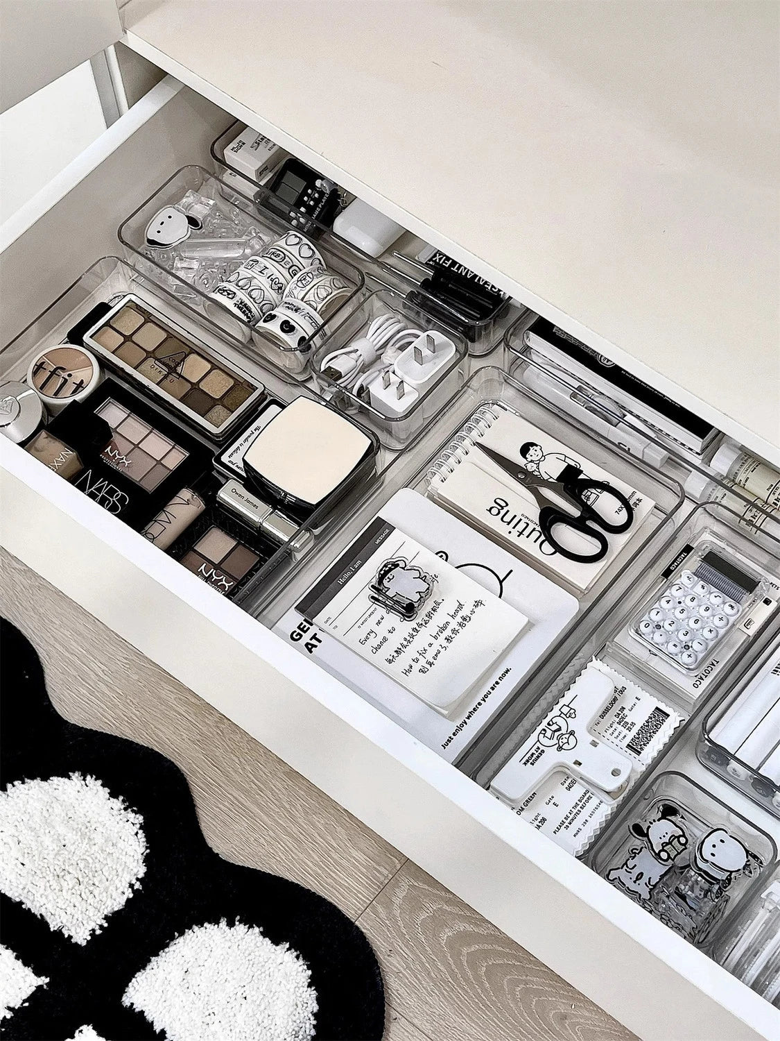 Clear Plastic Drawer Organizers Set Versatile Bathroom and Vanity Drawer Organizer Trays Storage Bins for Makeup Kitchen Gadgets