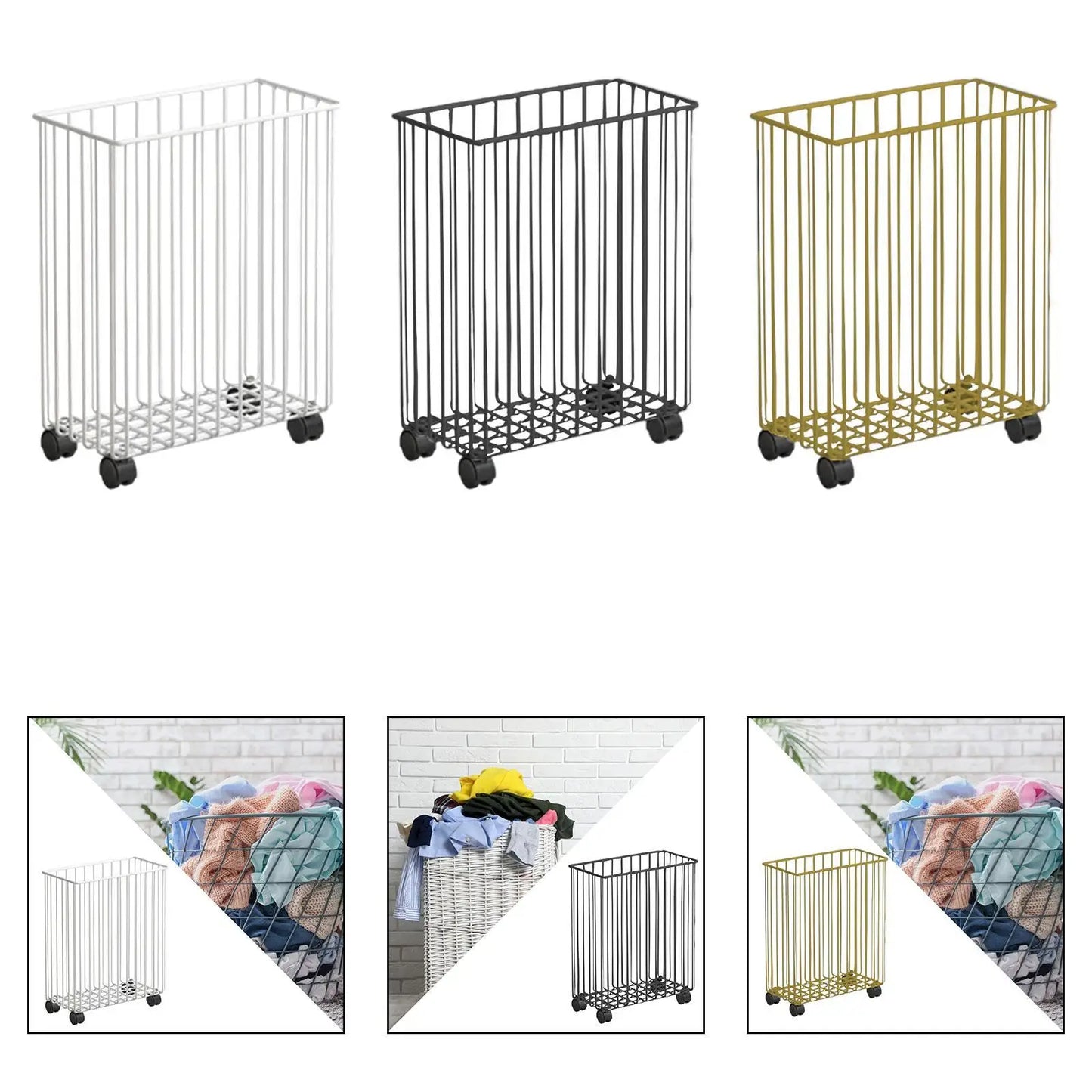 Dirty Laundry Hamper Large Capacity Rolling Slim Laundry Basket for Badminton Racket Yoga Strap Resistance Bands Foam Roller
