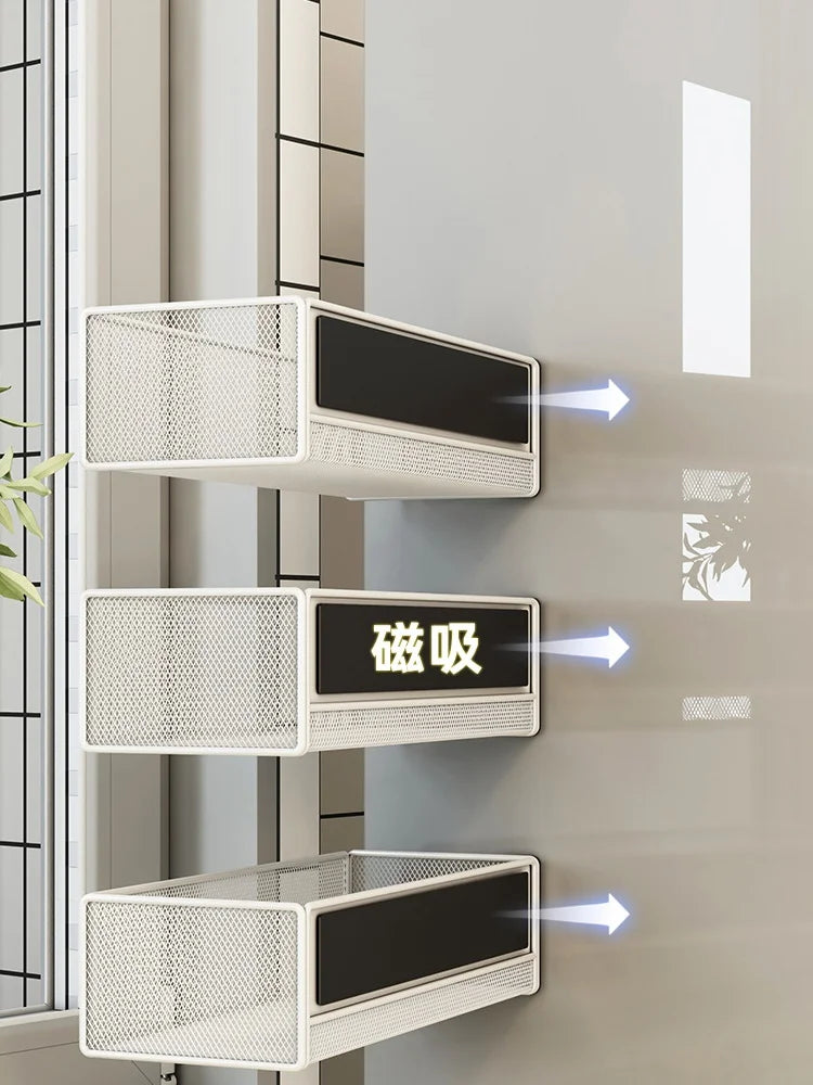 Storage Hanging Basket Magnetic Spice Rack for Refrigerator Hanging Shelf Wall Mount Kitchen Gadgets Shelves Magnet Organization