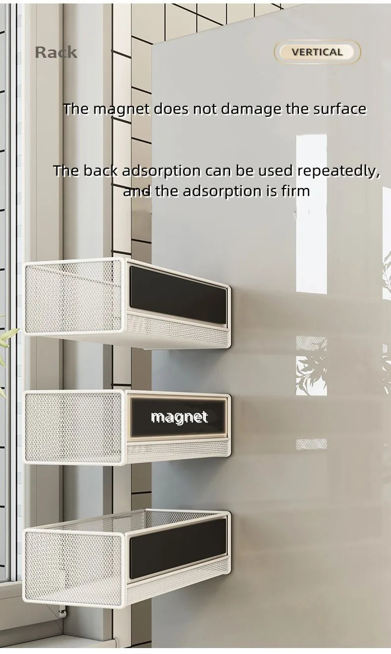 Storage Hanging Basket Magnetic Spice Rack for Refrigerator Hanging Shelf Wall Mount Kitchen Gadgets Shelves Magnet Organization
