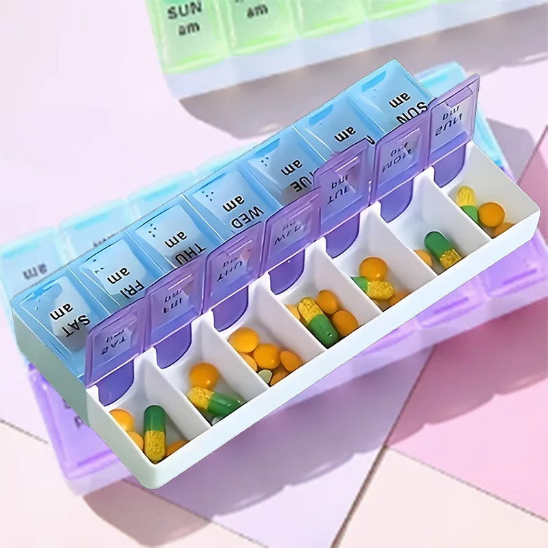7-Day Pill Organizer with 14 Secure Compartments, Portable Medicine Container for AM/PM Doses, Leakproof Travel Pill Box