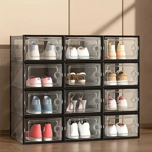 ClearStack™ Stackable Shoe Storage Boxes – 6/12 Pack Clear Plastic Shoe Organizer