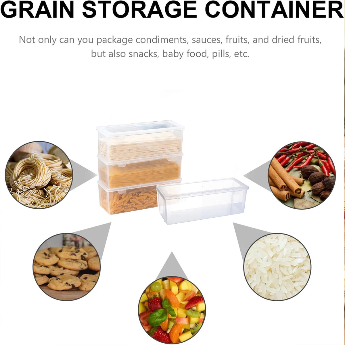 1pc/2pcs Food with Lid, Spaghetti Storage Container Snap Seal Moisture-Proof Noodle Box Grain Storage Box Kitchen Organizer