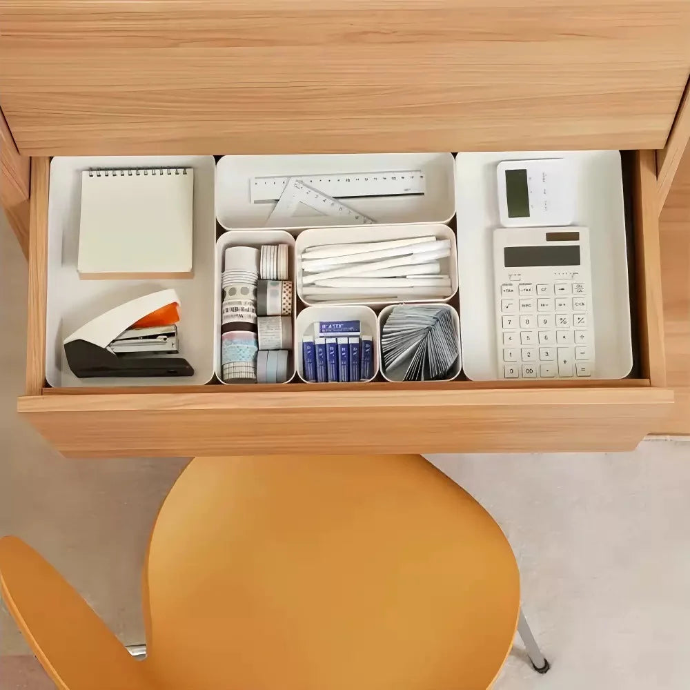 7Pcs Interlocking Drawer Storage Bins Plastic Drawer Organizer Trays for Vanity Stationery Kitchen Gadgets Home Organization