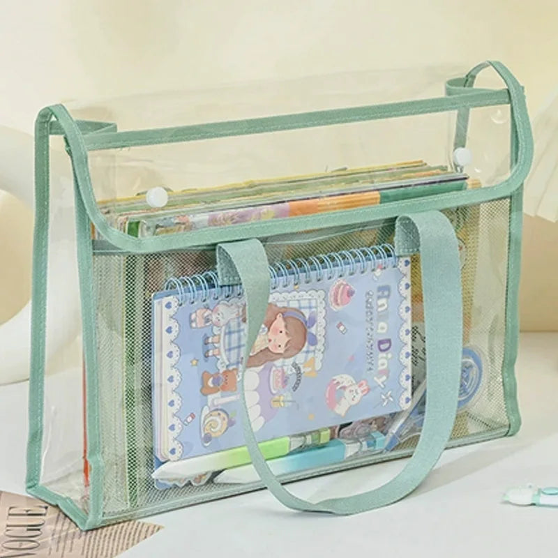 Clear PVC Handheld Document Tote Bag, Portable Transparent Stationery Storage Hand Bag for School Office