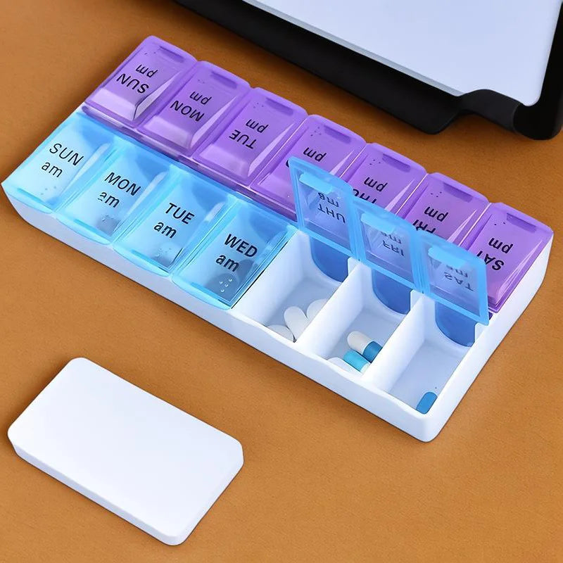 7-Day Pill Organizer with 14 Secure Compartments, Portable Medicine Container for AM/PM Doses, Leakproof Travel Pill Box